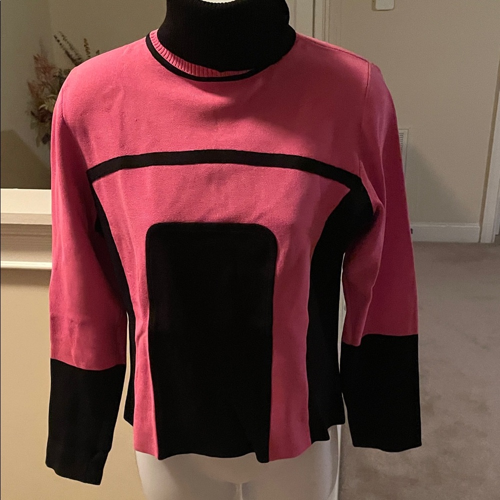 Theme Pink and Black Turtleneck Sweater